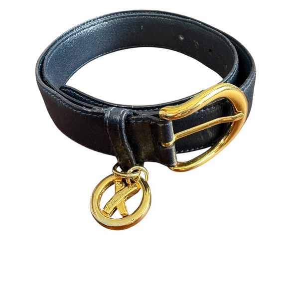 Paloma Picasso Vintage Dark Navy Blue Elegant Leather Belt with Gold Buckle